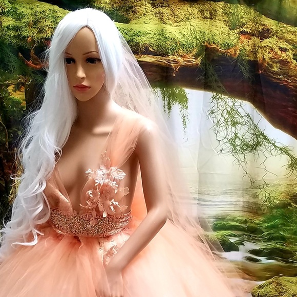 SAMPLE GOWN ONLY-LARISSA Peach Ivory Wedding Ballgown - Picture 4 of 8